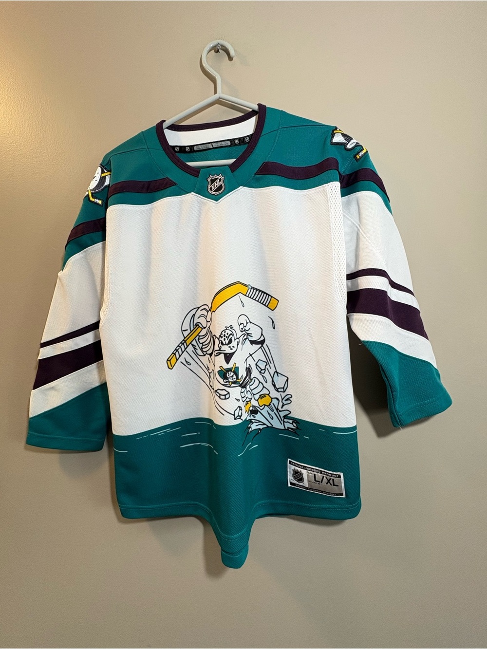 Youth Anaheim Ducks Teal & White NHL Hockey Jersey with Classic Duck Logo